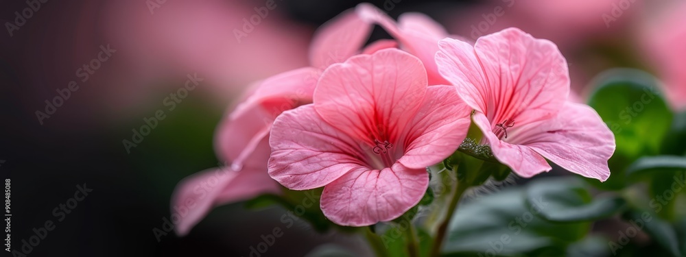 A pink flower with green leaves in the foreground, background filled with softly blurred pink blooms A pink flower with green leaves in the foreground, background filled with softly blurred pink blooms
