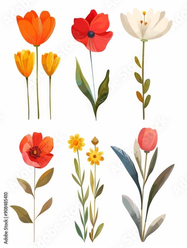 Wallpaper Mural Collection of 2D and 3D Vector Flat Abstract Minimalistic Art of Flowers and Meadow Isolated on a White Background Torontodigital.ca