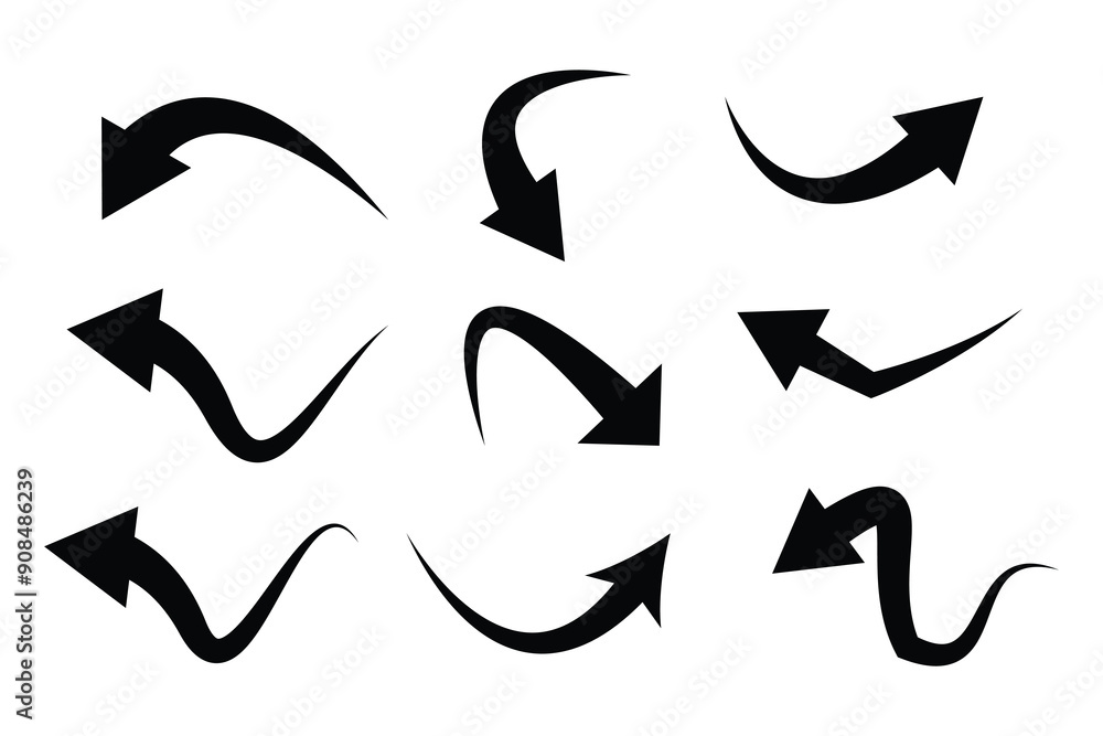 Black arrows set. Curved arrows. Arrow sign. Black arrows set. Flat style icons on white background vector.