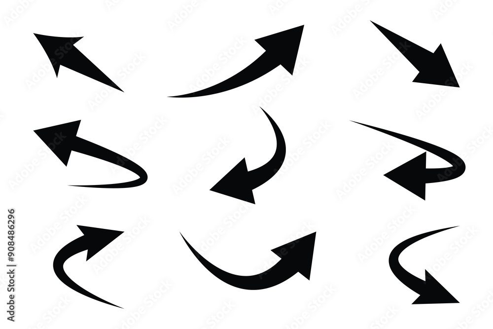 Black arrows set. Curved arrows. Arrow sign. Black arrows set. Flat style icons on white background vector. Black arrows set. Curved arrows. Arrow sign. Black arrows set. Flat style icons on white background vector.