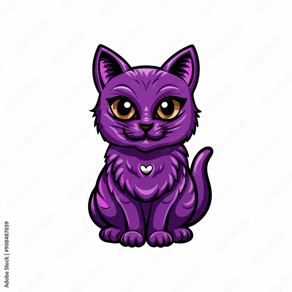 A purple cartoon cat with a wide grin, isolated on a white background. A purple cartoon cat with a wide grin, isolated on a white background.