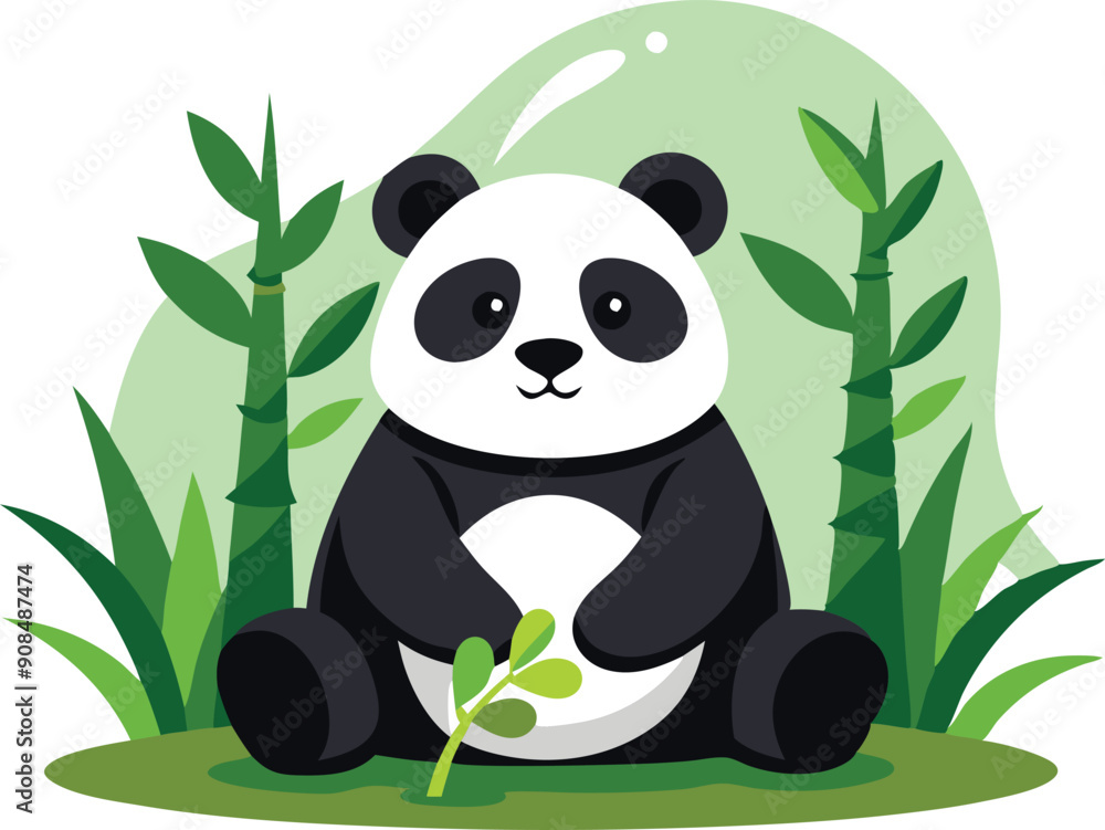A playful panda relaxes amidst lush bamboo, holding a small branch in a tranquil natural environment. A playful panda relaxes amidst lush bamboo, holding a small branch in a tranquil natural environment.