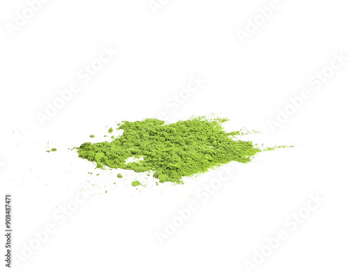 Heap of green matcha tea powder isolated on transparen png.