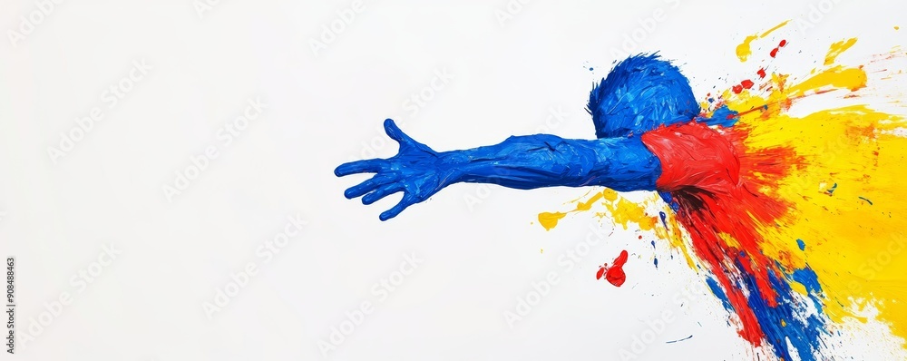 Obraz premium Hand painted in vibrant blue with paint splashes on a white background. Concept of creativity, art, and expression.