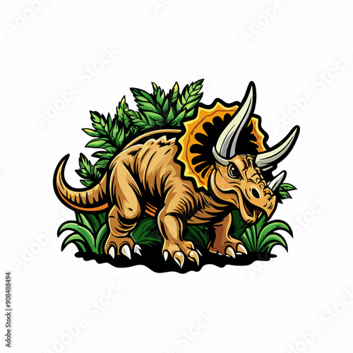 A Triceratops in a defensive stance, showcasing its impressive horns and frill.