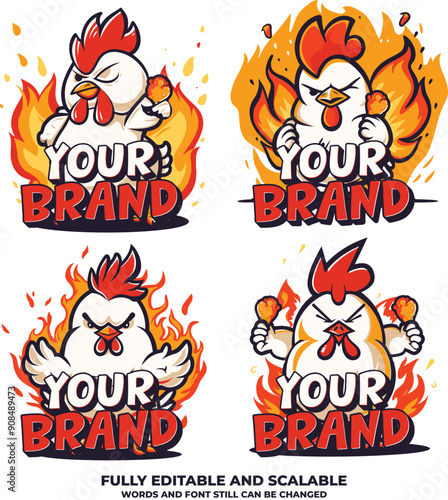 Chicken mascot logo with editable text