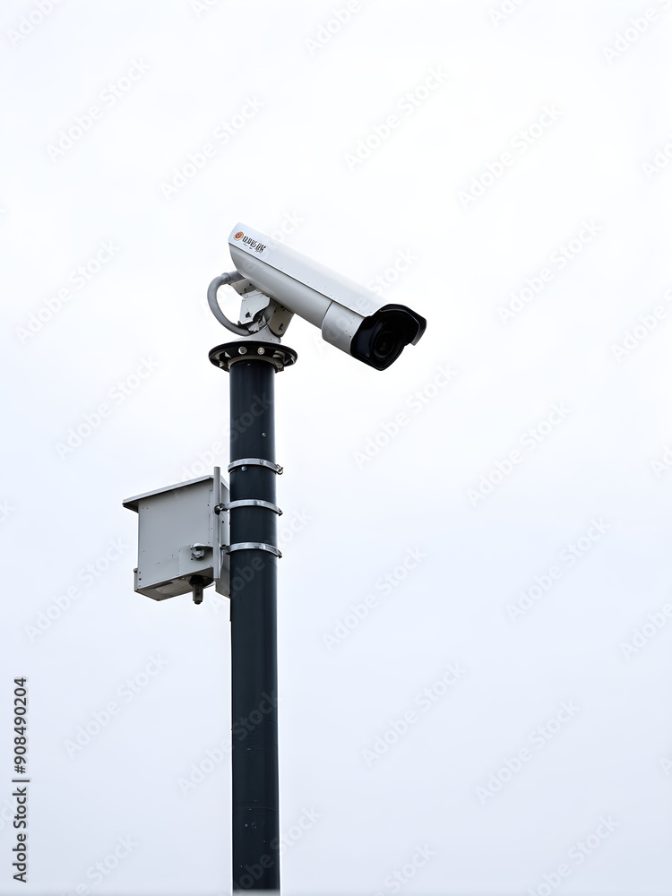 Security CCTV single cameras mounted on a pole, isolated on white background Security CCTV single cameras mounted on a pole, isolated on white background