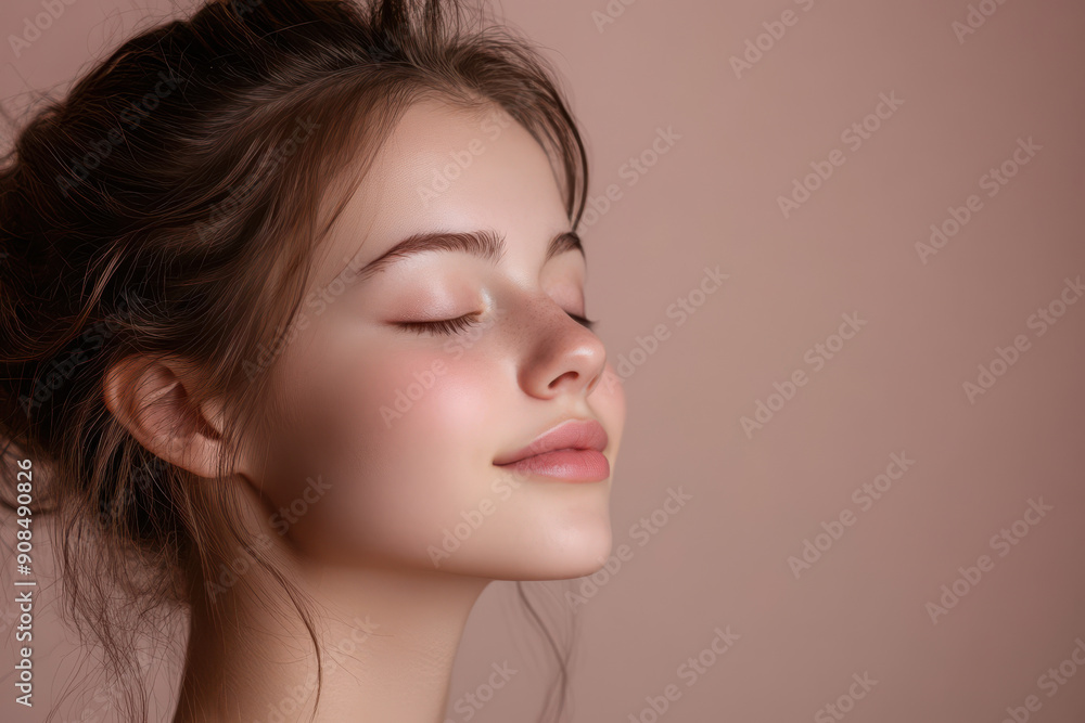 A close up of a girl's face with her eyes closed A close up of a girl's face with her eyes closed