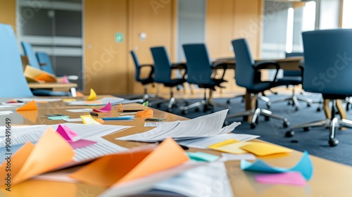 Messy conference room after brainstorming session