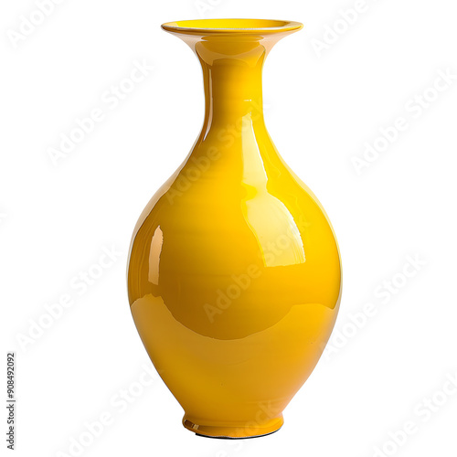 Yellow ceramic Vase isolated on transparent Background