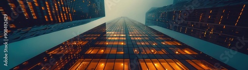 Wallpaper Mural Modern skyscraper reaching into the foggy sky, illuminated windows creating a stunning urban landscape at night. Torontodigital.ca