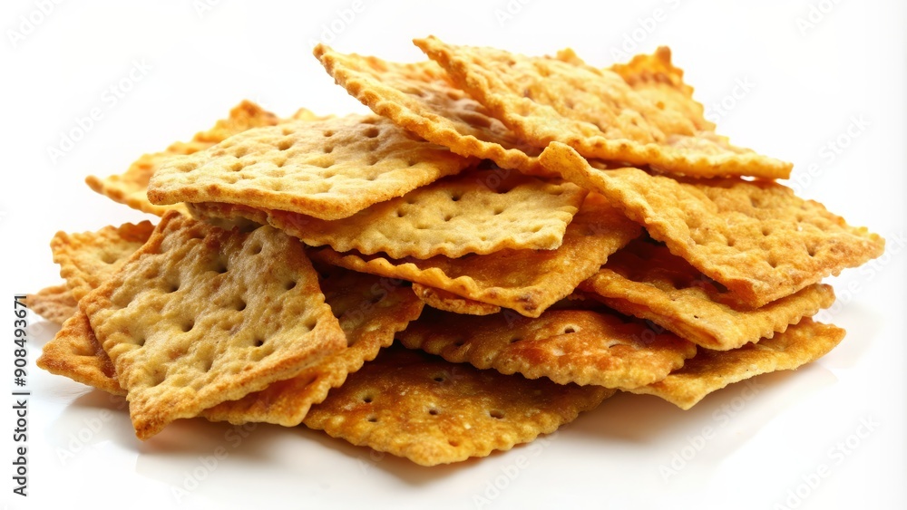 Closeup of crispy Rambak crackers on a white background, made from soft inner skin of cattle, a traditional Indonesian snack with a delicate texture. Closeup of crispy Rambak crackers on a white background, made from soft inner skin of cattle, a traditional Indonesian snack with a delicate texture.