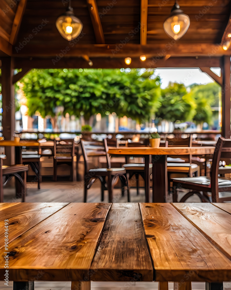 photo wooden table and blurred background of outdoor restaurant with bokeh light. High quality photo photo wooden table and blurred background of outdoor restaurant with bokeh light. High quality photo