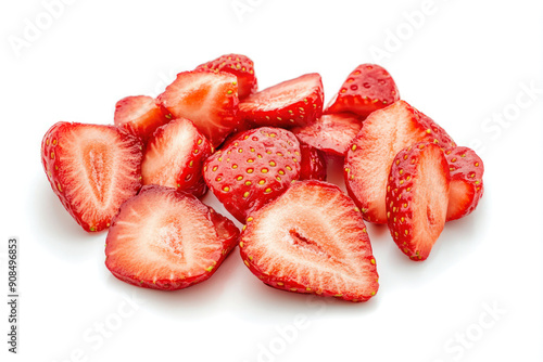 Strawberries Cut Into Pieces On White Background With Shadow For Design Solutions Created With Artificial Intelligence