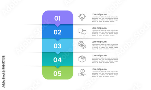 Vertical Infographic 5 Steps to business success. Presentation, Marketing, Banner Brochure and Planning. Vector illustration.