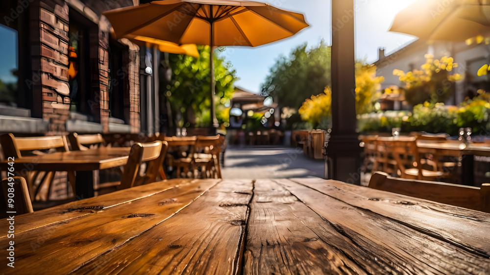 photo wooden table and blurred background of outdoor restaurant with bokeh light. High quality photo photo wooden table and blurred background of outdoor restaurant with bokeh light. High quality photo