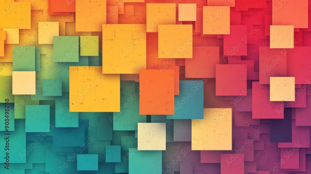 A vibrant arrangement of abstract geometric squares showcases an interplay of colors and depth A vibrant arrangement of abstract geometric squares showcases an interplay of colors and depth