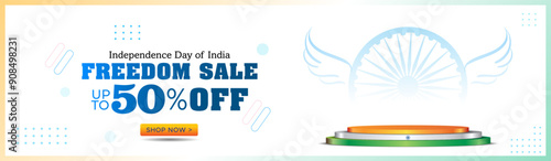 Independence day of India background. Freedom sale offer banner with tricolor podium design