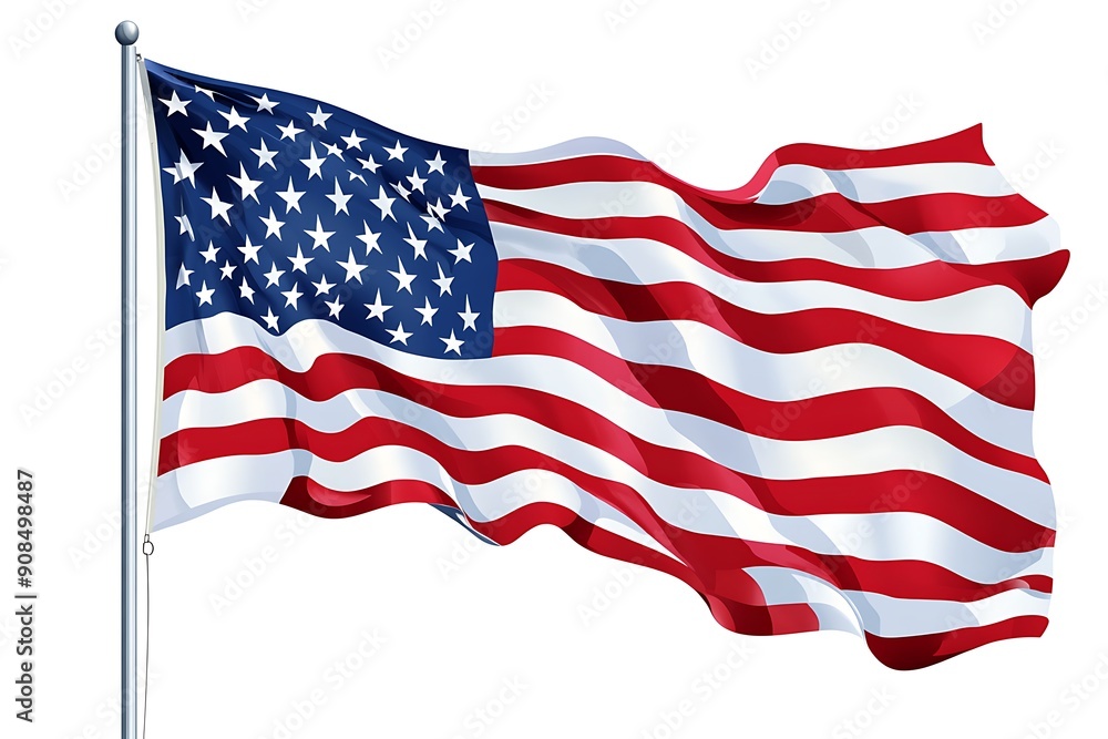 Fototapeta premium 3d illustration flag of America. America flag waving isolated on white background with clipping path.