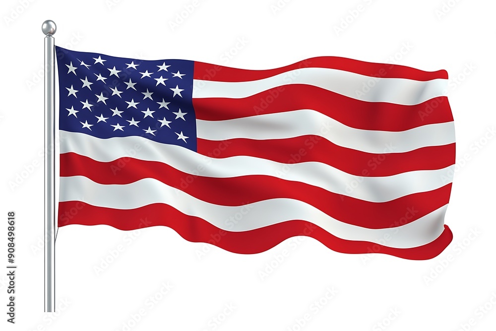 Obraz premium 3d illustration flag of America. America flag waving isolated on white background with clipping path.