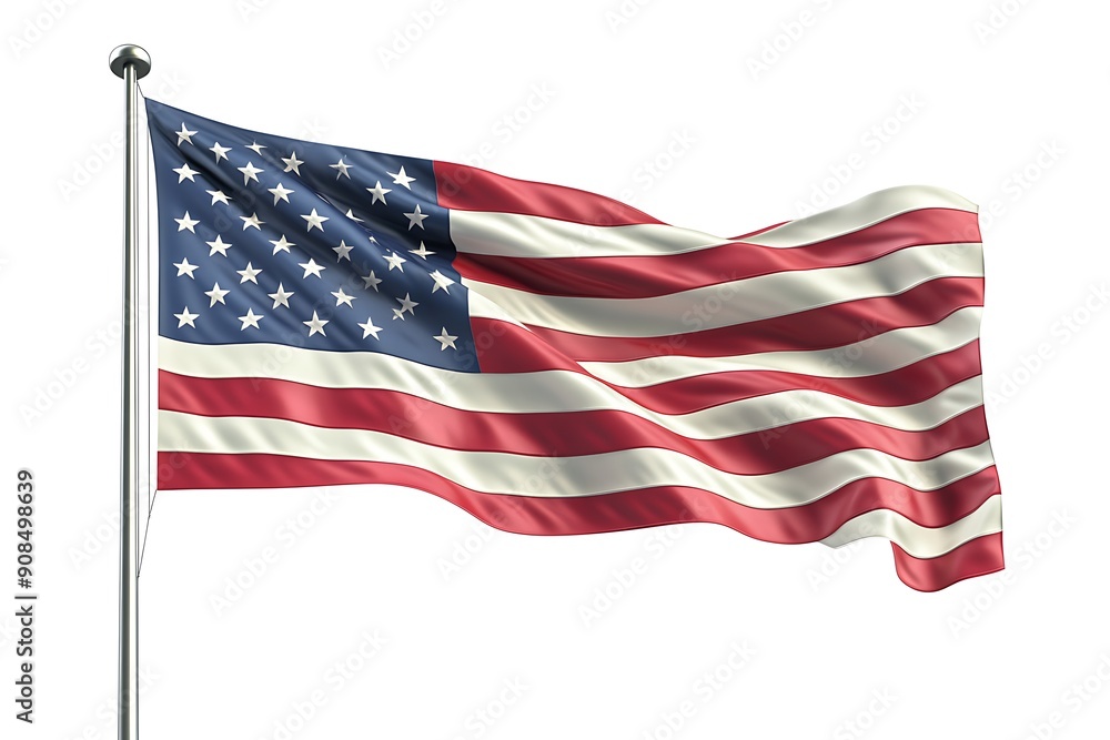 Fototapeta premium 3d illustration flag of America. America flag waving isolated on white background with clipping path.