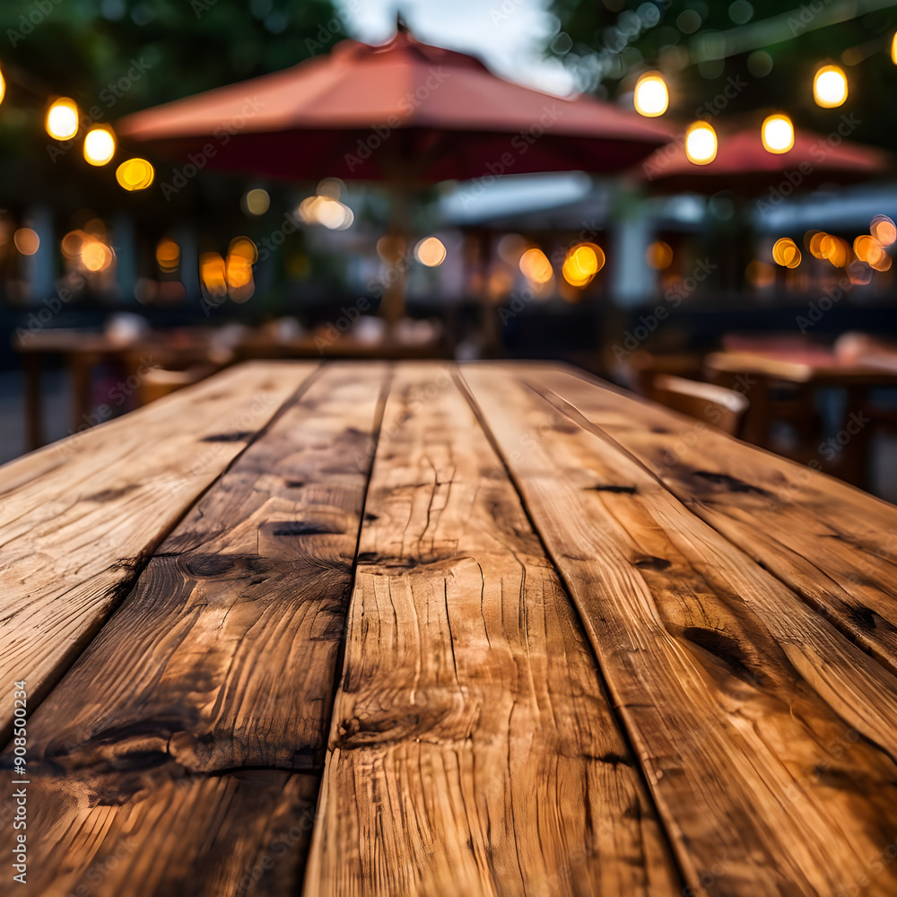 photo wooden table and blurred background of outdoor restaurant with bokeh light. High quality photo photo wooden table and blurred background of outdoor restaurant with bokeh light. High quality photo