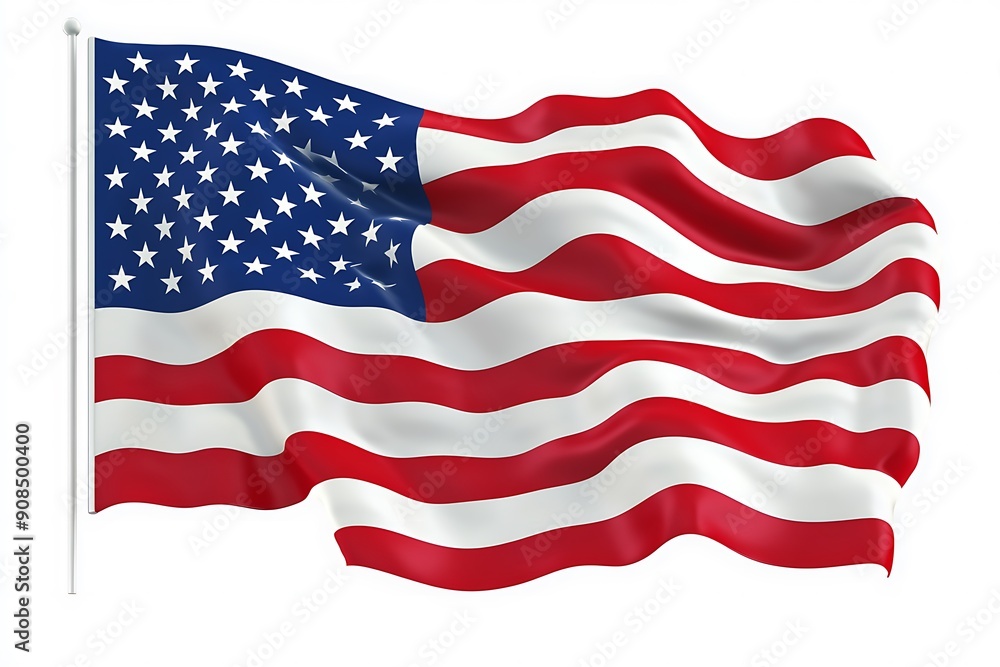 Obraz premium 3d illustration flag of America. America flag waving isolated on white background with clipping path.
