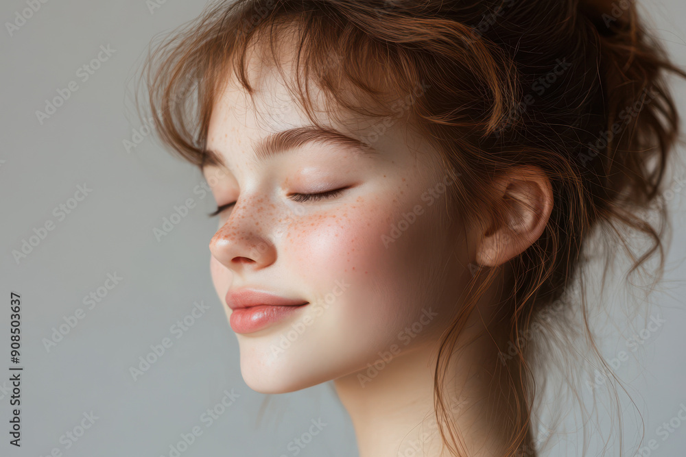 A close up of a girl's face with her eyes closed A close up of a girl's face with her eyes closed