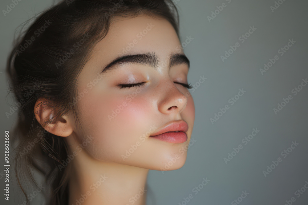A close up of a girl's face with her eyes closed A close up of a girl's face with her eyes closed