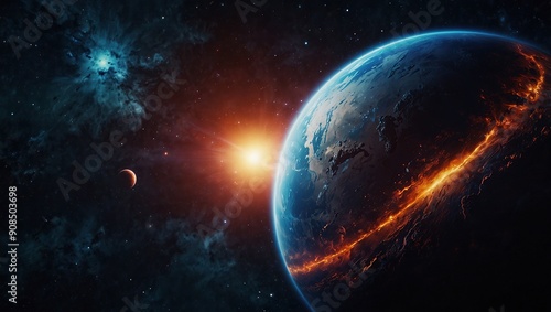 Wallpaper Mural  A colorful space background with a blue planet in the middle Torontodigital.ca