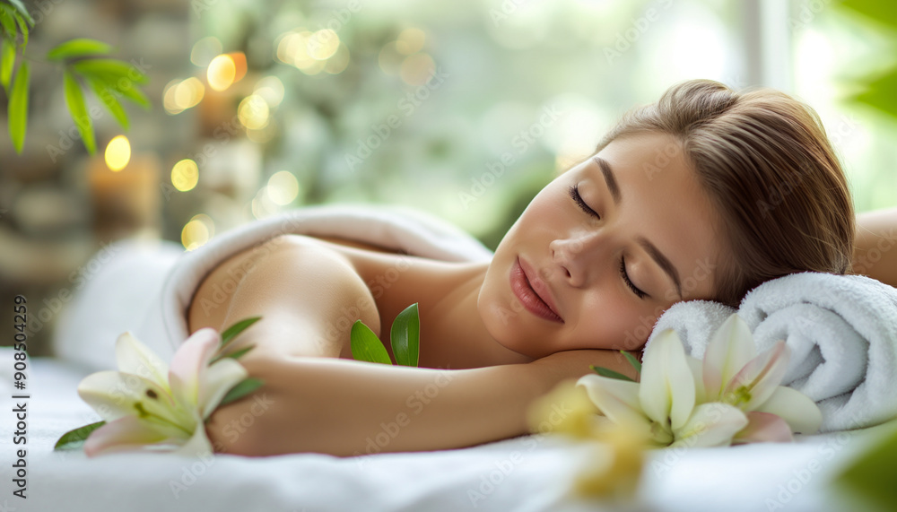 Spa therapy. Beautiful young woman lying on table during massage in salon
Spa therapy. Beautiful young woman lying on table during massage in salon