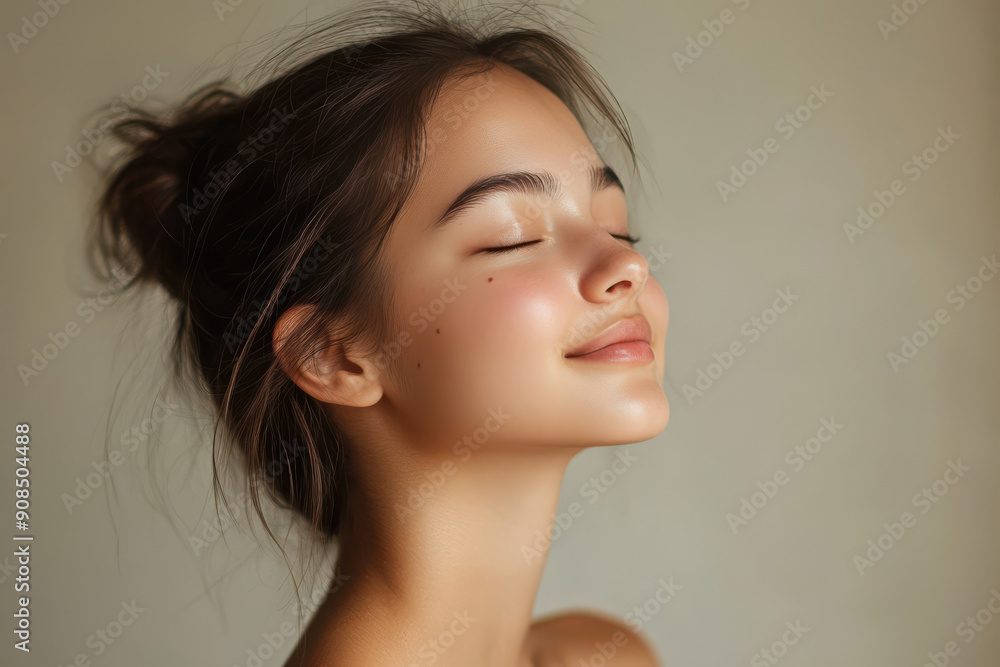 A close up of a girl's face with her eyes closed A close up of a girl's face with her eyes closed