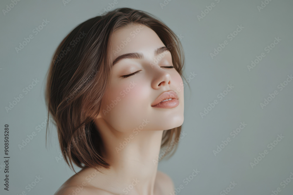 A close up of a girl's face with her eyes closed