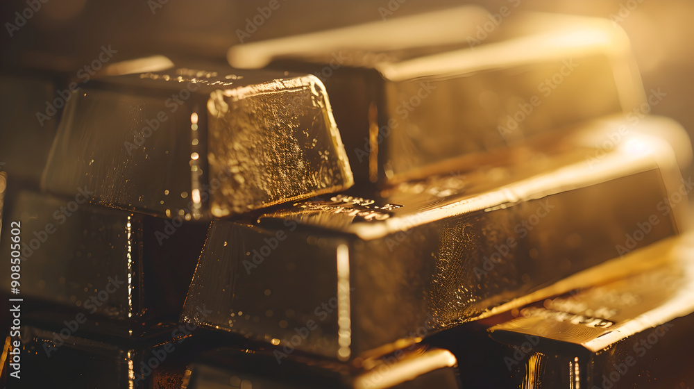 Stack of shiny gold bars in asset trending. precious metal investment, wealth and prosperity concept Stack of shiny gold bars in asset trending. precious metal investment, wealth and prosperity concept