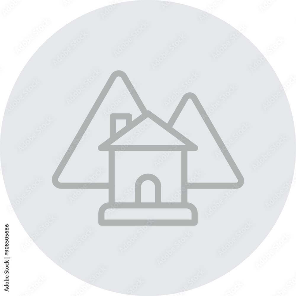Mountain House Vector Line Grey Circle Grey Mountain House Vector Line Grey Circle Grey