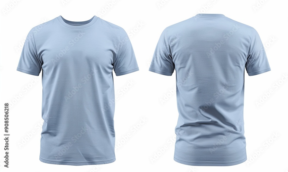 Blank light blue male t-shirt, template for your design mockup. Front and back view. Blank light blue male t-shirt, template for your design mockup. Front and back view.