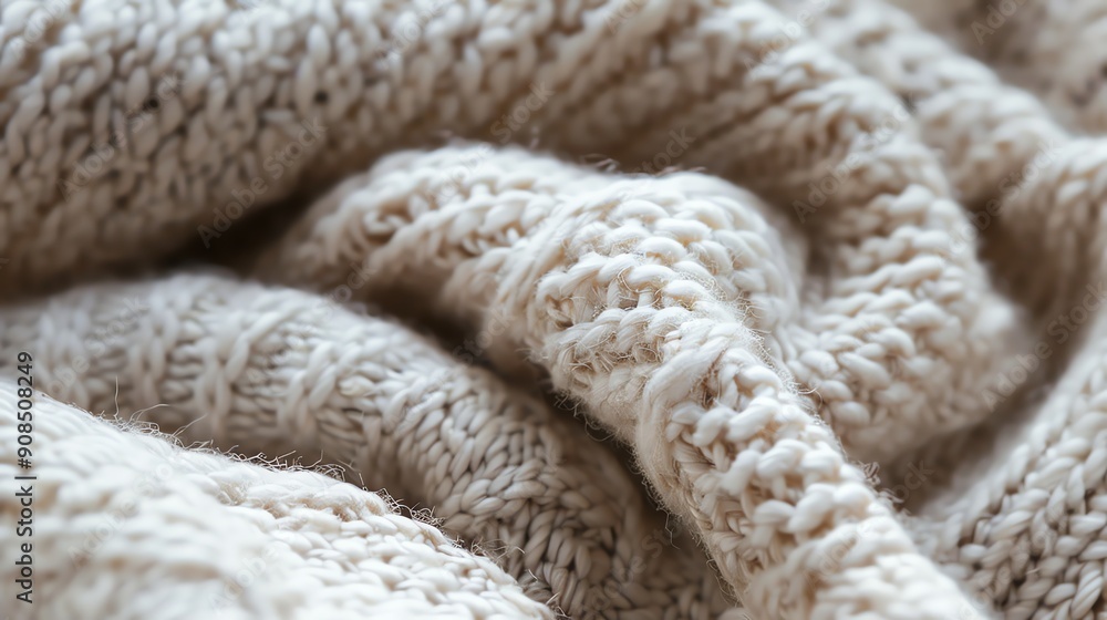 A close up of a beige knitted sweater. A close up of a beige knitted sweater.