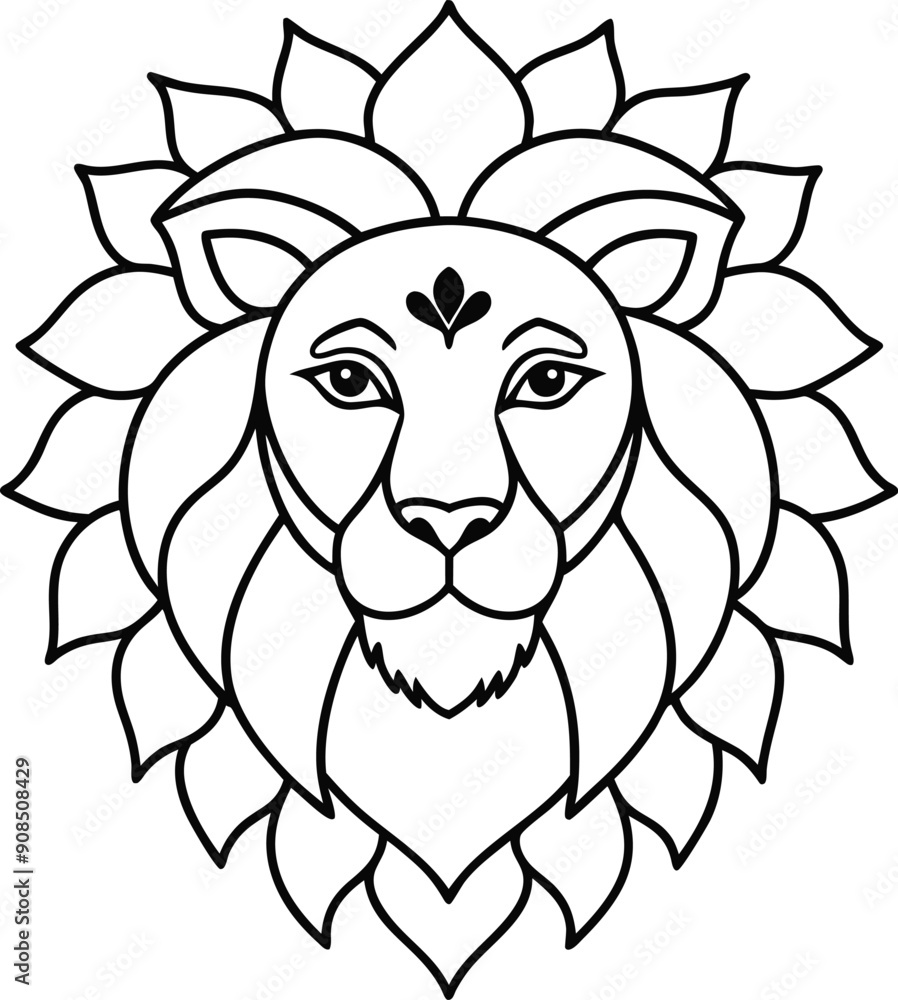 Fototapeta premium Kids Friendly Lion Head Coloring Page Simple Line Art with Geometric Flower Mandala
