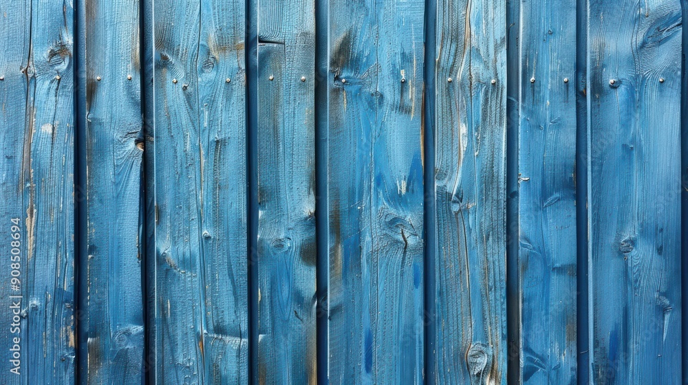 Fototapeta premium Blue Painted Wooden Wall Close-Up