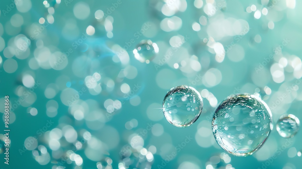 Water droplets floating on a blue background. Water droplets floating on a blue background.