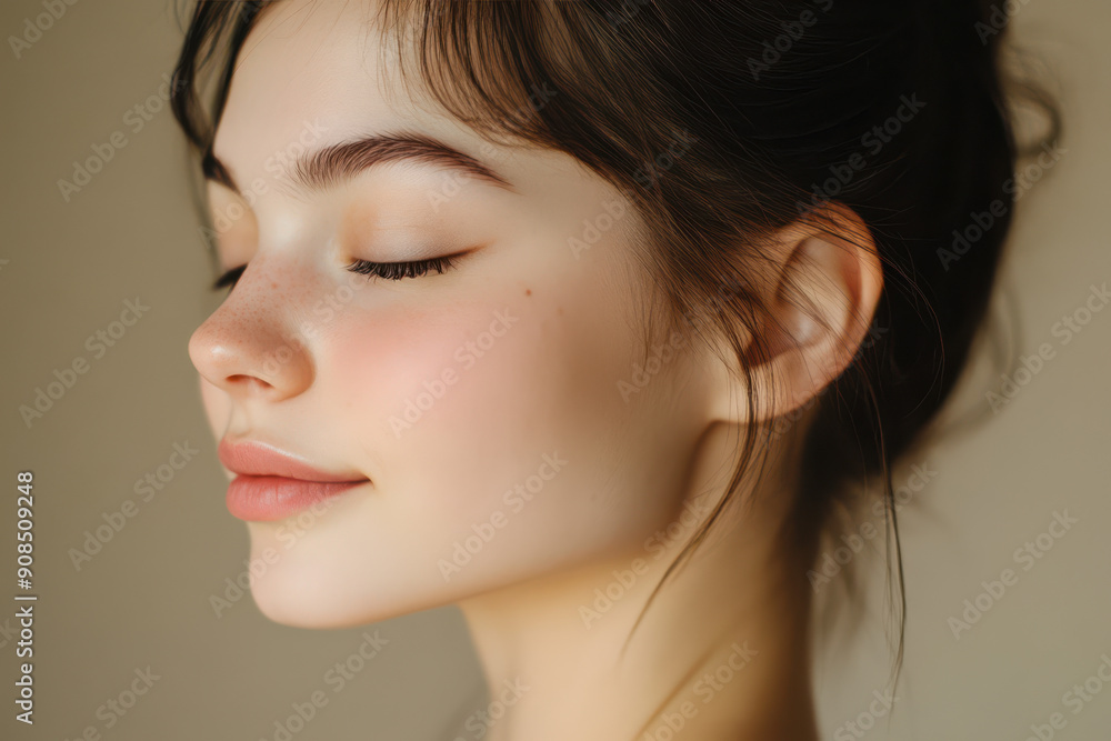 A close up of a girl's face with her eyes closed A close up of a girl's face with her eyes closed