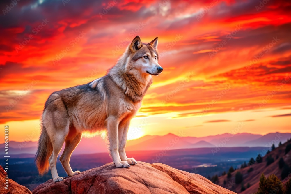 Wolf at Sunset on Mountaintop. Wolf at Sunset on Mountaintop.