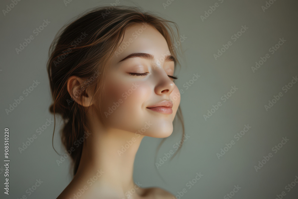 A close up of a girl's face with her eyes closed A close up of a girl's face with her eyes closed