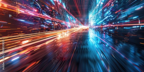 Abstract Digital Highway  A Speeding Journey Through Neon Lights