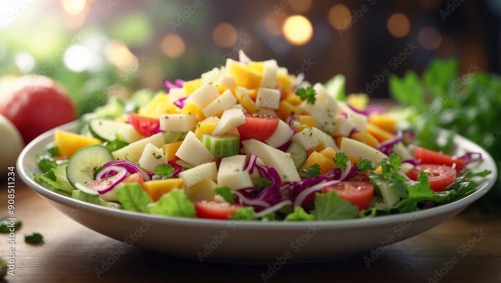 Jicama Slices Star in Tropical Salad Medley A Fresh and Crisp Addition. Jicama Slices Star in Tropical Salad Medley A Fresh and Crisp Addition.