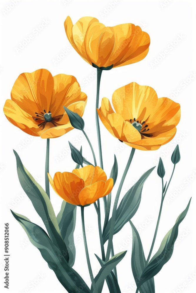 Fototapeta premium Collection of 2D and 3D Vector Flat Abstract Minimalistic Art of Flowers and Meadow Isolated on a White Background
