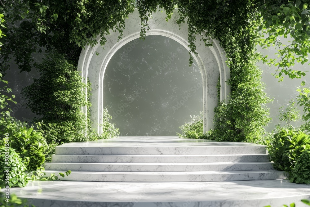 Fototapeta premium Ethereal Beauty Podium in Enchanting 3D Greenery Scene