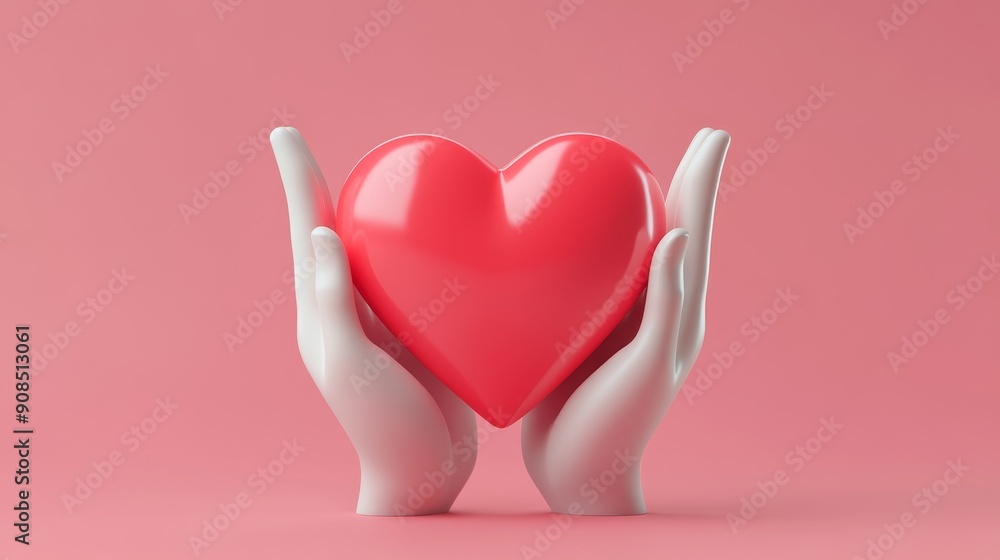 3D Icon Hands Gesture Holding Red Heart - Cartoon Symbol on Pink Background | 3D Render Illustration with Clipping Path 3D Icon Hands Gesture Holding Red Heart - Cartoon Symbol on Pink Background | 3D Render Illustration with Clipping Path