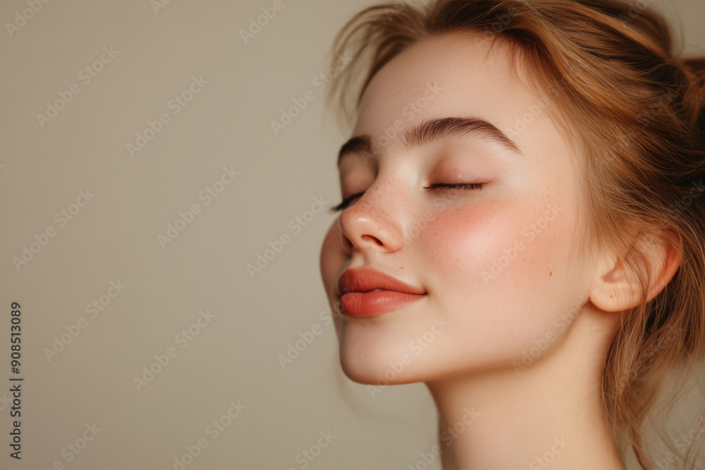 A close up of a girl's face with her eyes closed A close up of a girl's face with her eyes closed