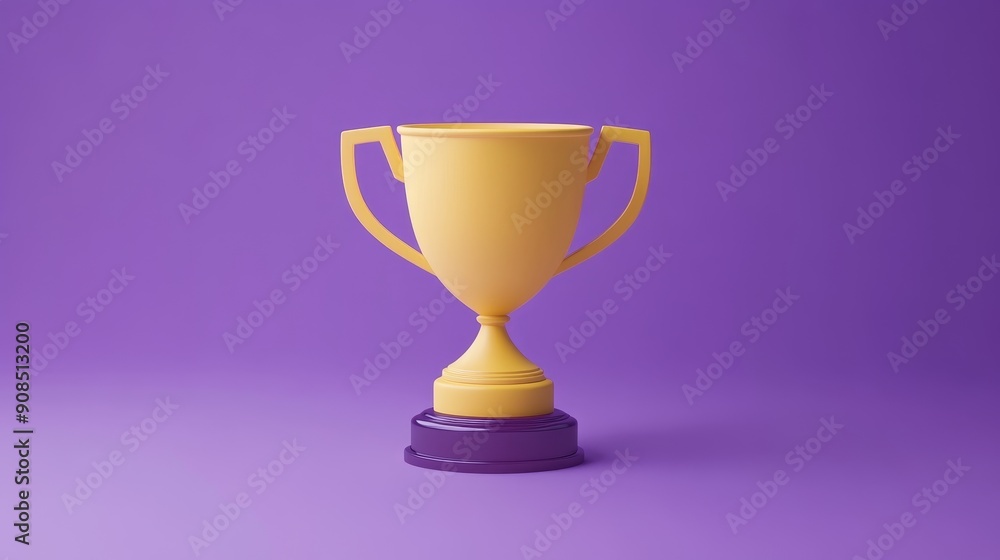 Shiny 3D Minimal Trophy Cup on Purple Background - Champion Concept, 1st Place Winner Symbol. Shiny 3D Minimal Trophy Cup on Purple Background - Champion Concept, 1st Place Winner Symbol.